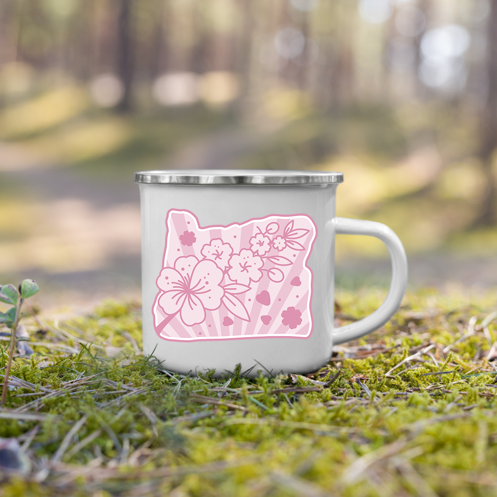 Oregon Elements Cherry Blossoms, Enamel Mug, 12oz