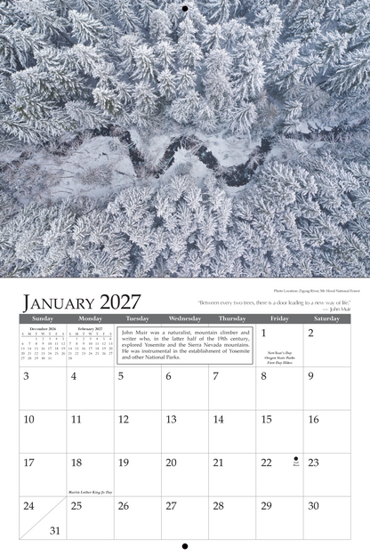 2027 Oregon Parks Forever Calendar