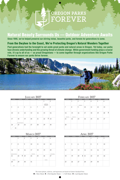 2027 Oregon Parks Forever Calendar